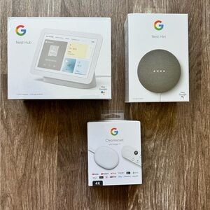 Google Home Kit including Nest Hub, Nest mini, and Chromecast